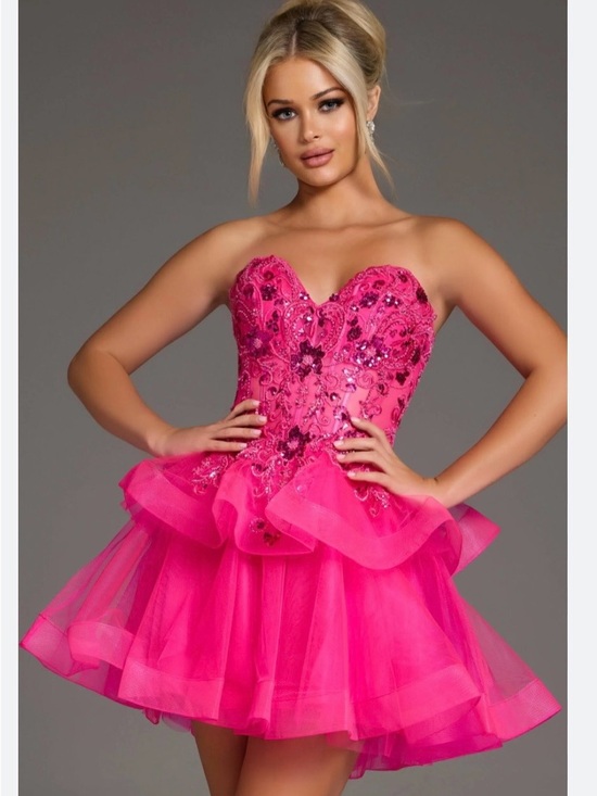 Jovani Dresses & Skirts - Jovani Hot Pink Embellished Strapless Party Dress